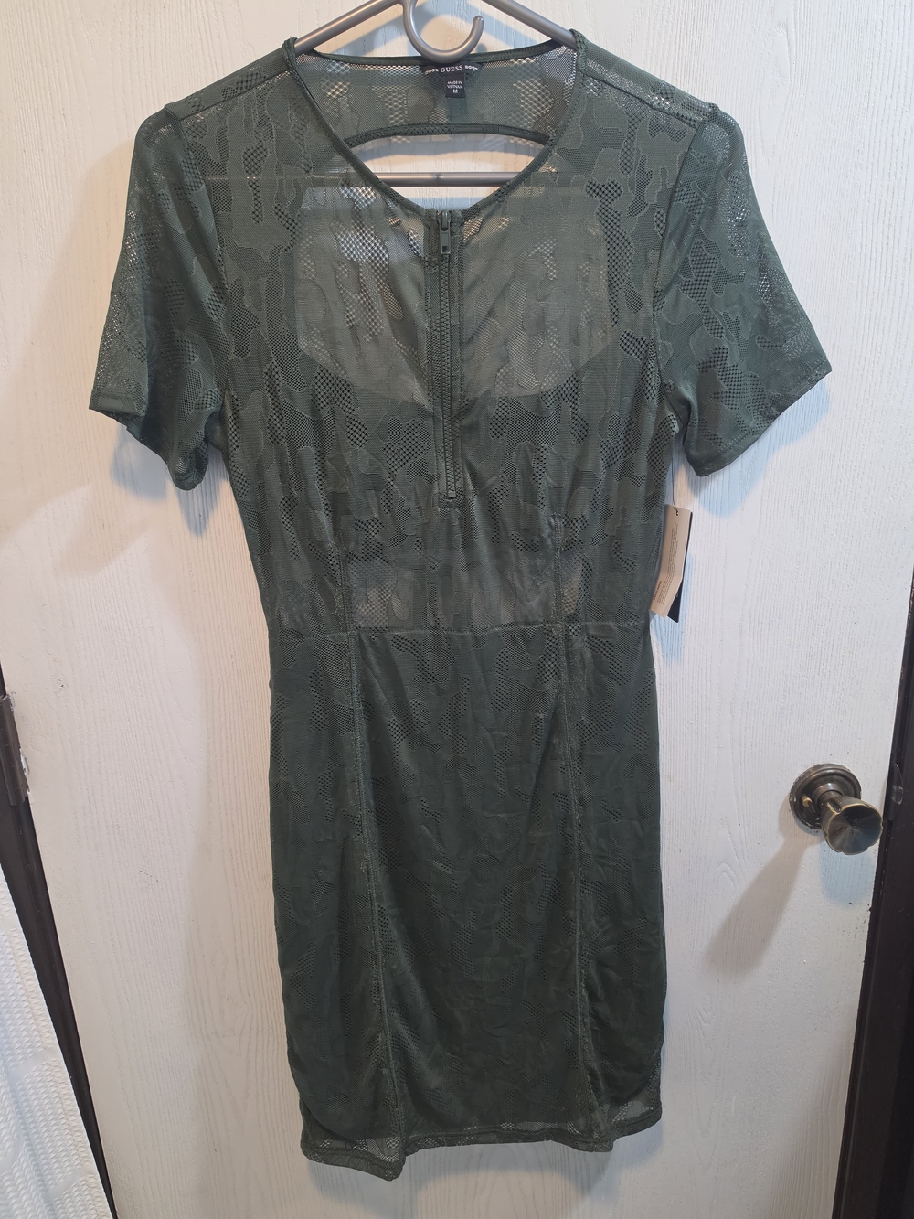 GUESS Stassi mesh camo bodycon mini dress